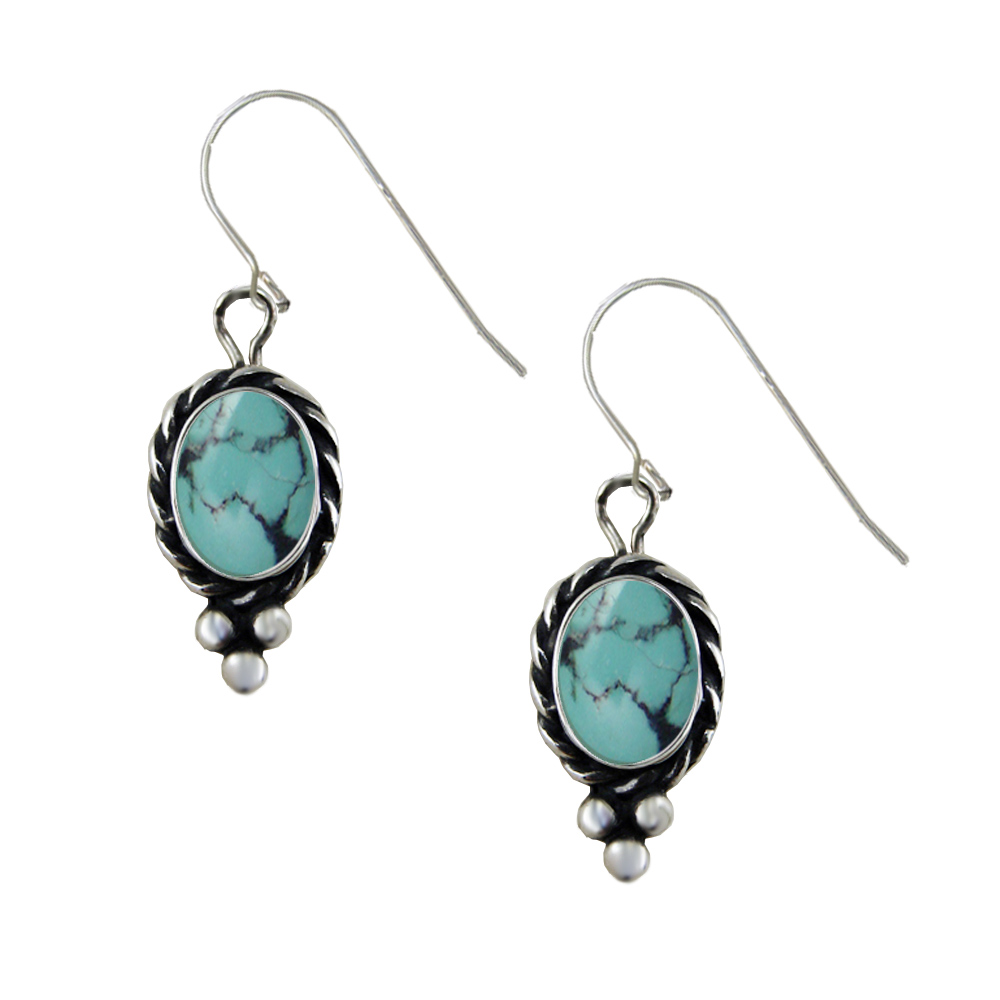 Sterling Silver Little Chinese Turquoise Gemstone Drop Dangle Earrings